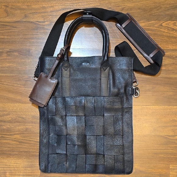 Zara Handbags - ZARA Black Leather Unisex Tote Messenger Bag